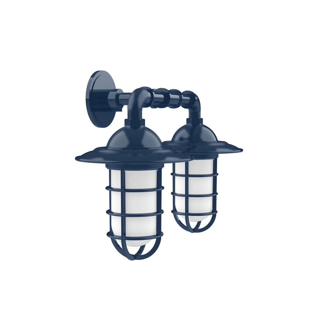 Montclair Lightworks GNP052-50 Vaportite, Style A shade, double wall mount with clear glass and cast guard, Navy